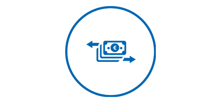 stack of currency notes with arrows pointing left and right icon